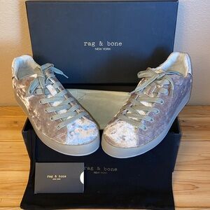 NEW! Rag & Bone RB1 LOW Sneakers Shoes Dove Velvet Size 7/37 Gray Silver Rose